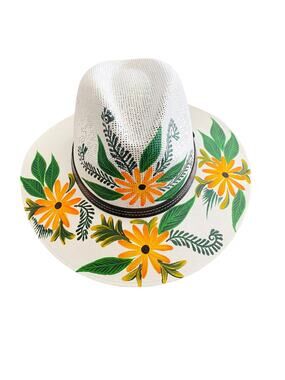 MEXICAN Artisanal Hat Hand Painted Fedora Floral Sombrero Panama Bohemian Large